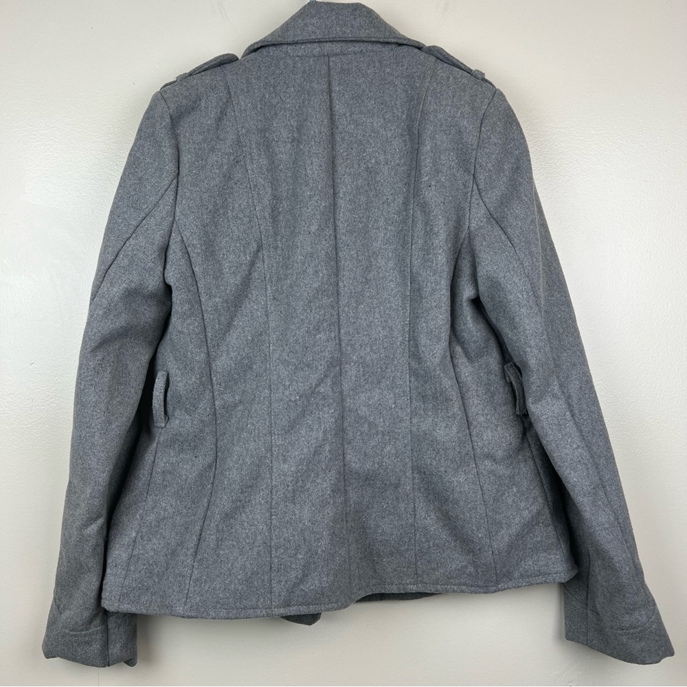 NWT New Look Girls Wool Blend Pea Coat Size L Gray Buttons Pockets - Picture 13 of 16